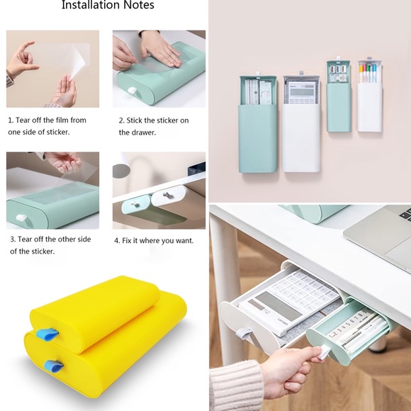 2pk Self Adhesive Under Desk Drawer - Office Organizer - Picture 4 of 4